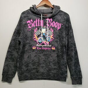 Betty Boop Hoodie Medium M Grey Acid Wash Motorcycle Club Los Angeles Graphic